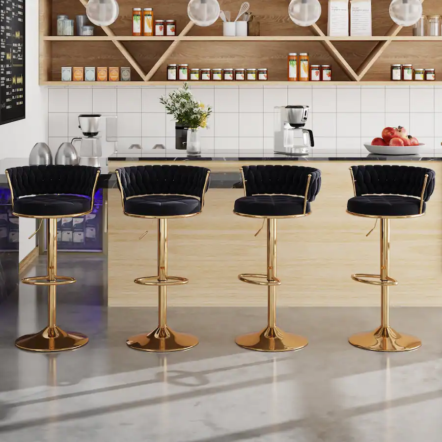 Vecelo Set of Velvet Bar Stools with 360° Swivel Adjustable