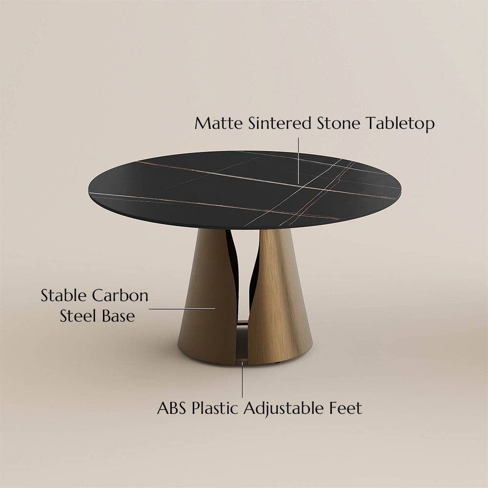 Matte Sintered Stone Tabletop  
Stable Carbon Steel Base  
ABS Plastic Adjustable Feet