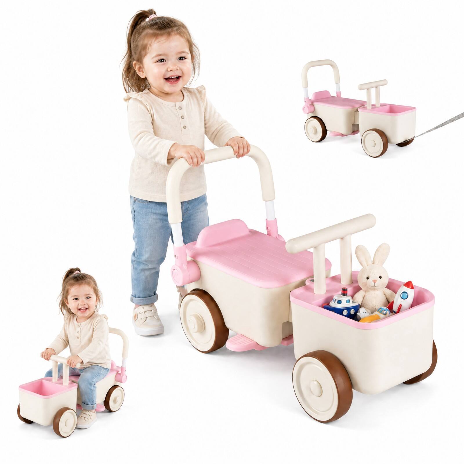 Alt View 9. Costway - Costway 3-in-1 Ride-On Push Car for Kids with Pull Rope - Pink.