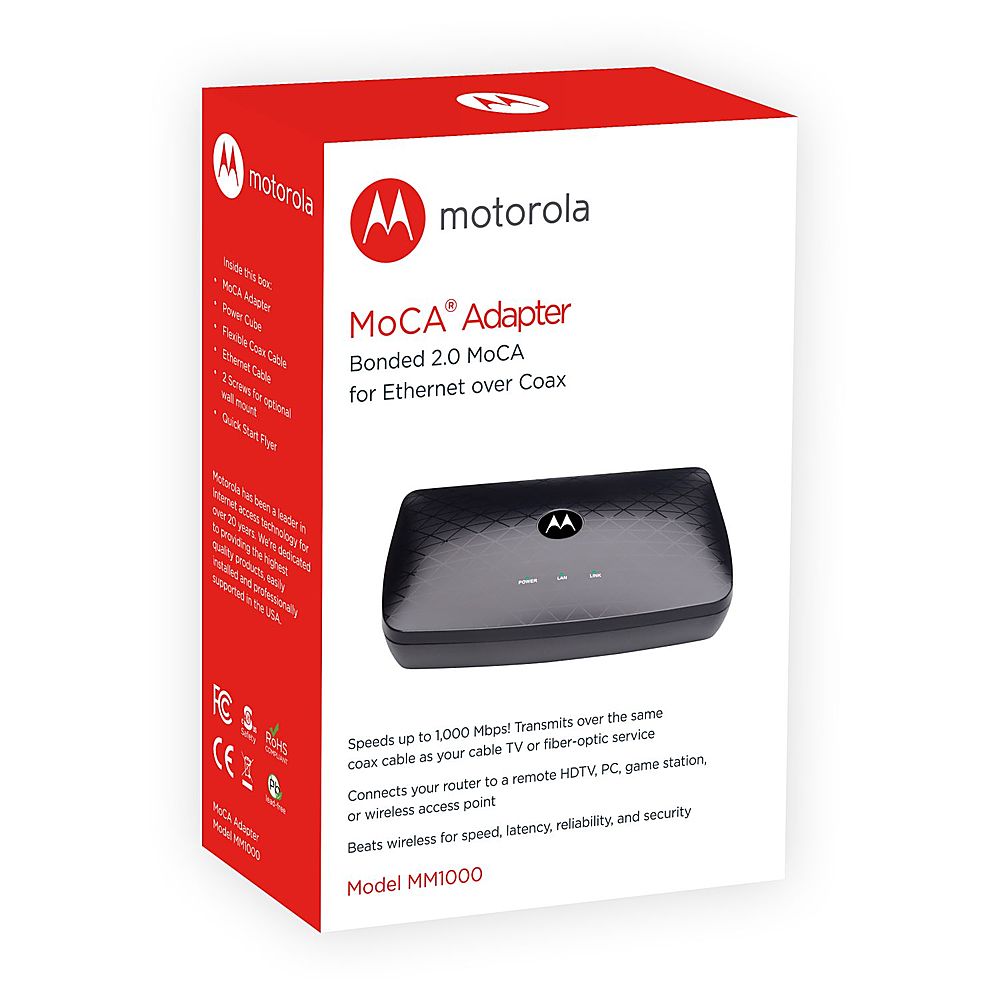 Left View: Motorola - MM1000 MoCA Adapter for Ethernet - Black
