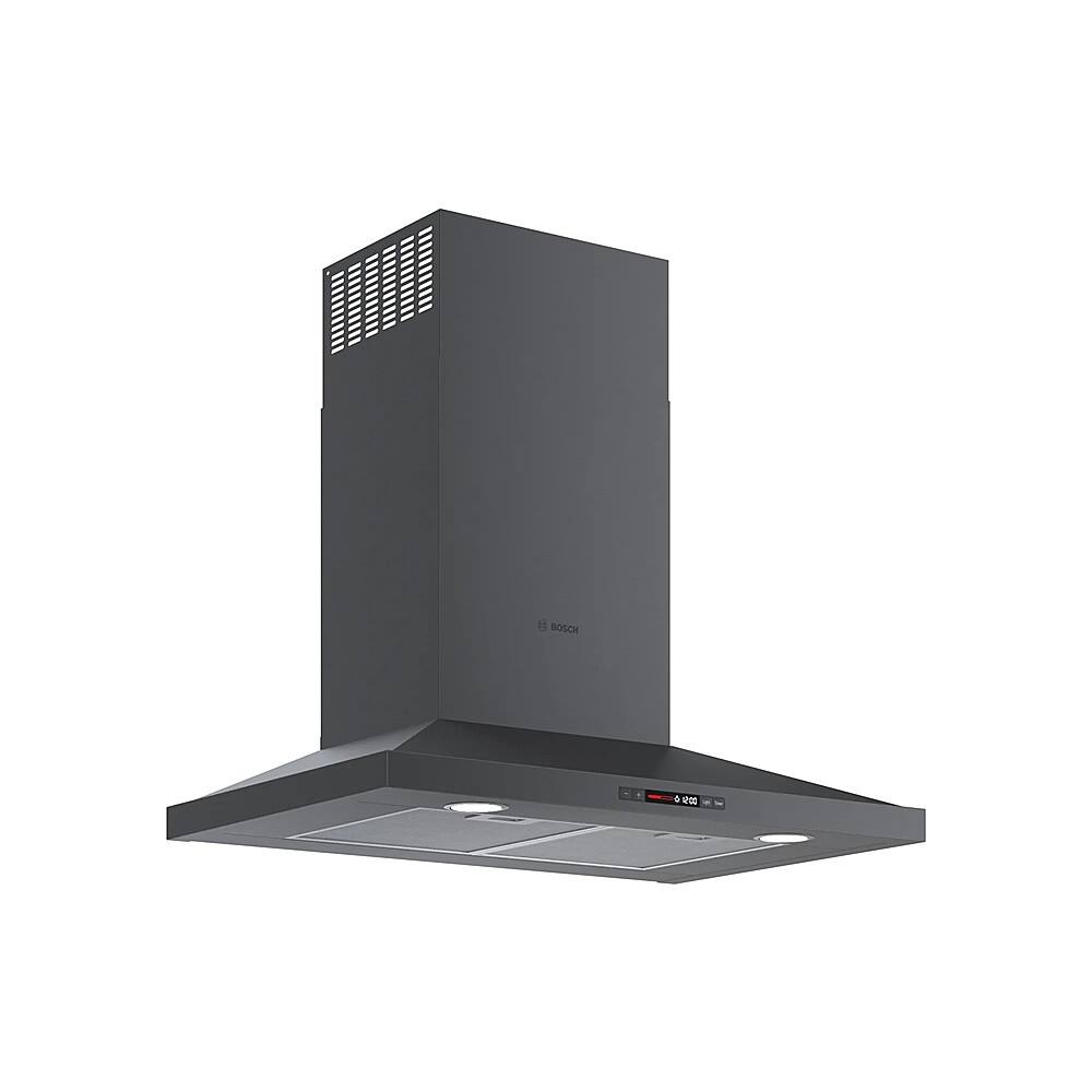 Angle. Bosch - 800 Series 30" Convertible Range Hood - Black stainless steel.