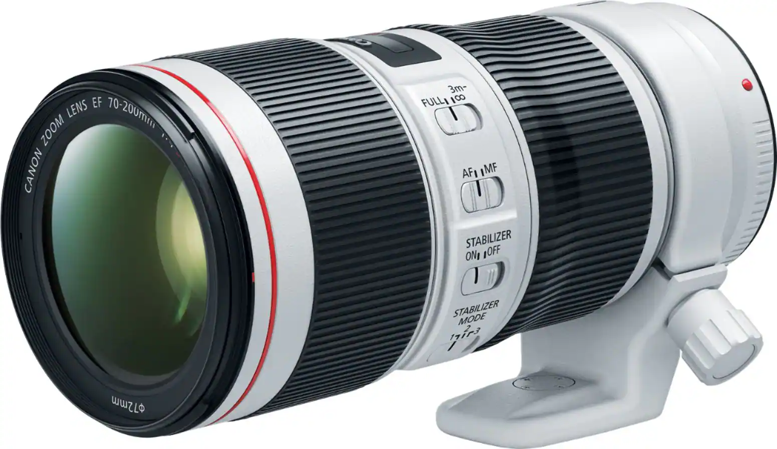 Left. Canon - EF70-200mm F4.0 L IS II USM Optical Telephoto Zoom Lens for EOS DSLR Cameras - White.