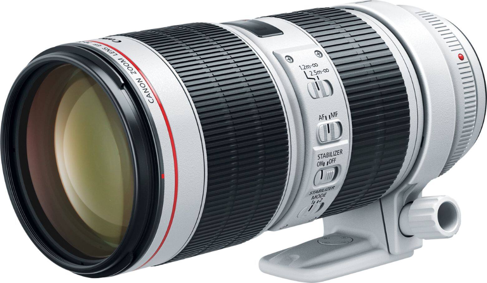 Left. Canon - EF70-200mm F2.8L IS III USM Optical Telephoto Zoom Lens for EOS DSLR Cameras - White.