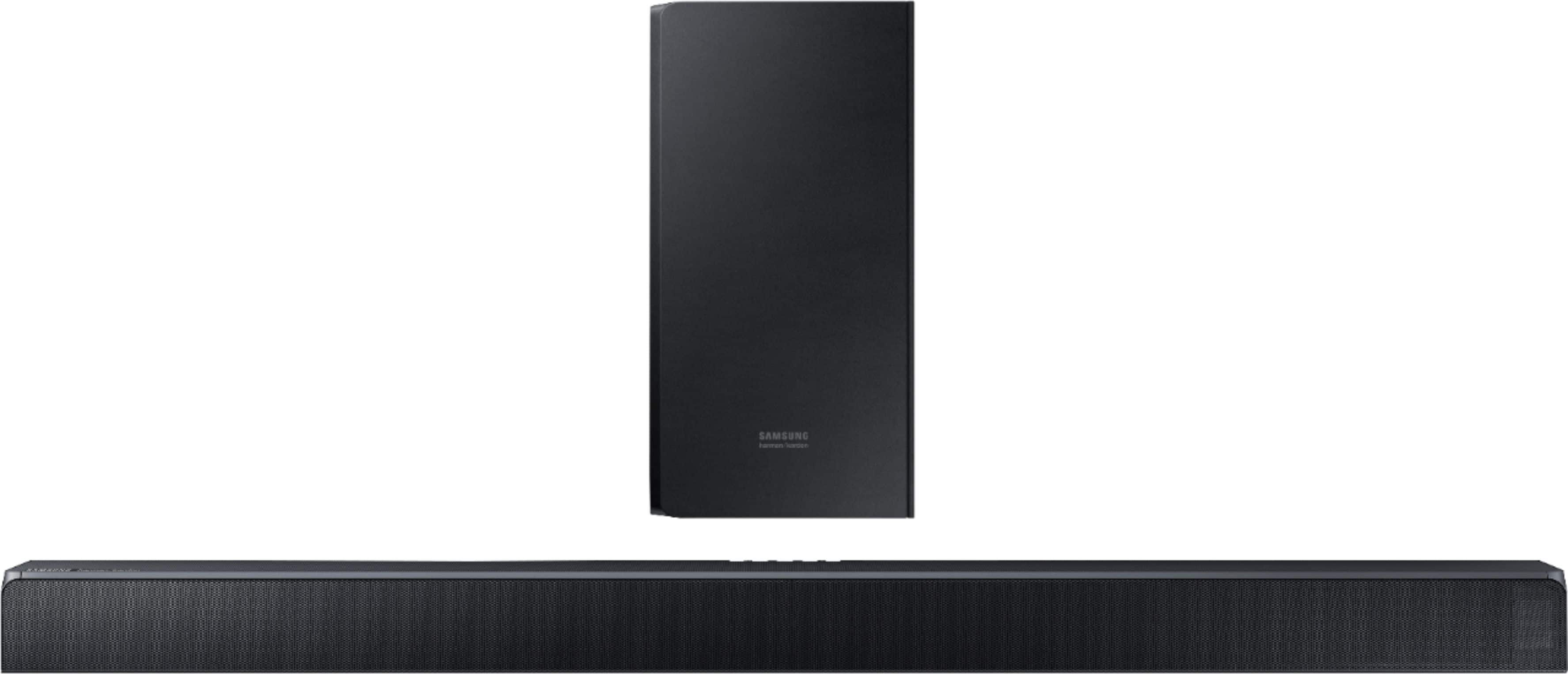 Front. Samsung - Harman Kardon Soundbar with Dolby Atmos - Midnight Black.