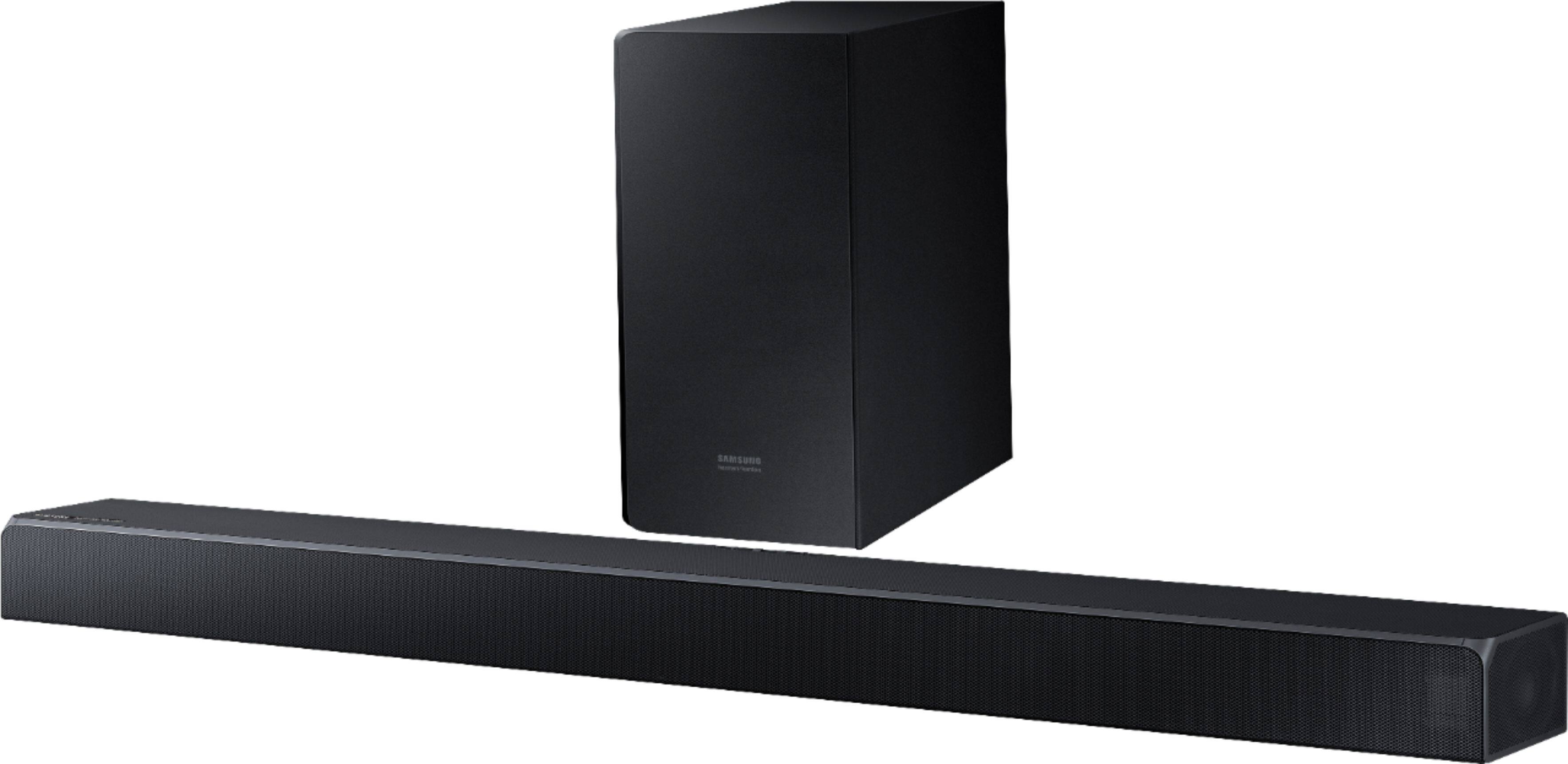 Left. Samsung - Harman Kardon Soundbar with Dolby Atmos - Midnight Black.