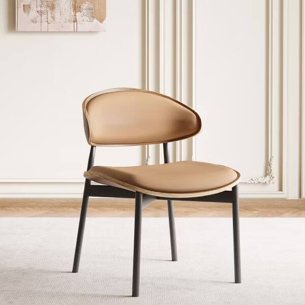 Alt View 1. luck idea - Mid-Century Dining Chairs, Curved PU Leather Upholstered Seat Back, Metal Legs Modern Side Chair for Kitchen Dining Room - brown.