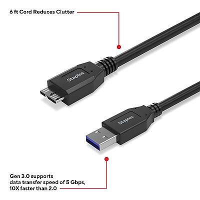 6 ft Cord Reduces Clutter

Gen 3.0 supports data transfer speed of 5 Gbps, 10X faster than 2.0