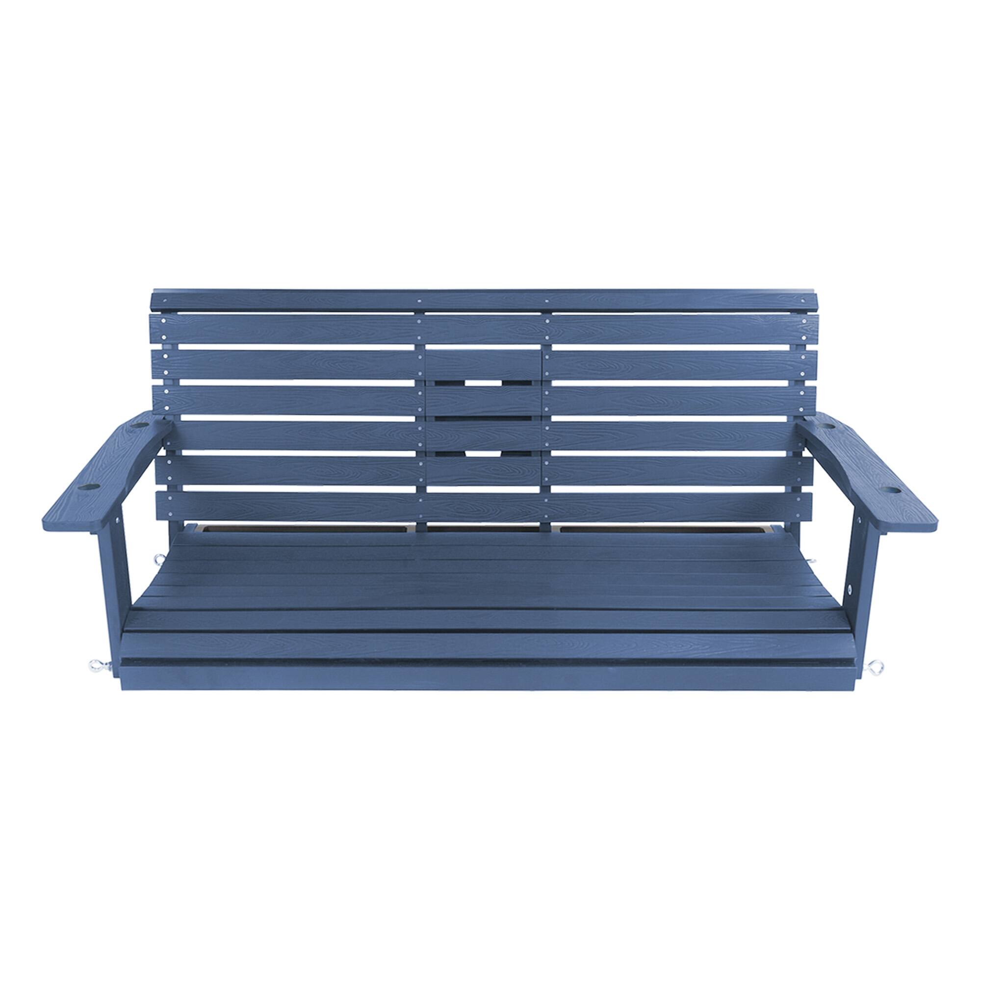 Alt View 4. Fortune Candy - HIPS Poly Lumber 3-Seat Porch Swing, 5ft Bench Swing with Foldable Cup Holders & 18/8 Steel Hardware - Navy Blue.