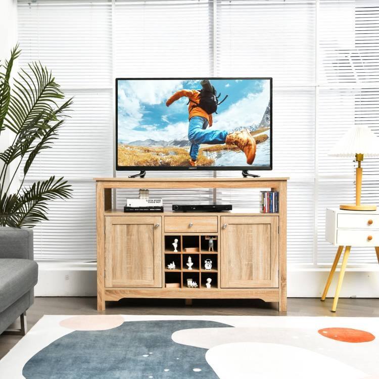 Left. Hivvago - Wood Sideboard Dining Buffet Server Cabinet with Wine Rack and Storage Shelf - Natural.