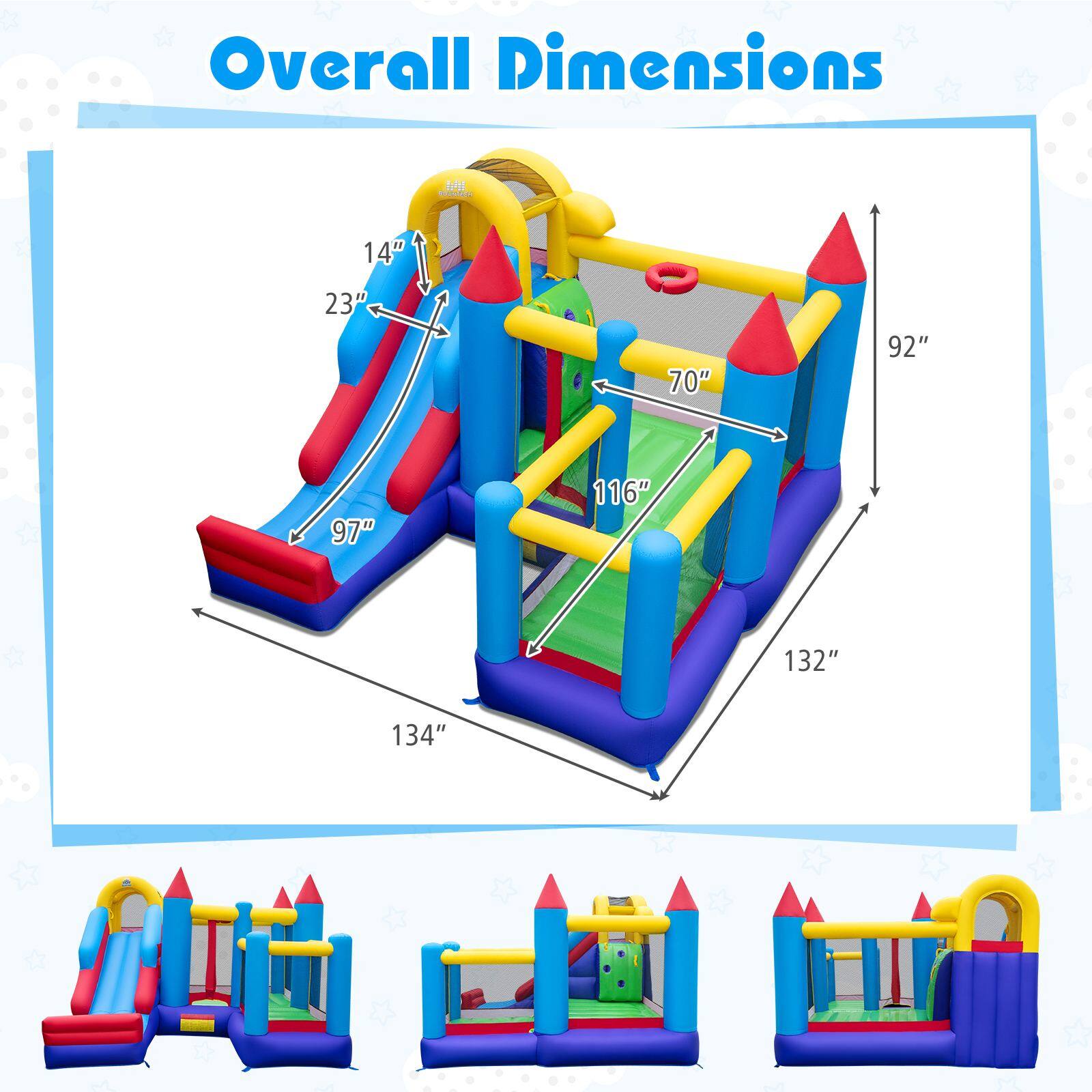 Overall Dimensions: 14" x 23" x 70" x 92" x 97" x 116" x 132" x 134"