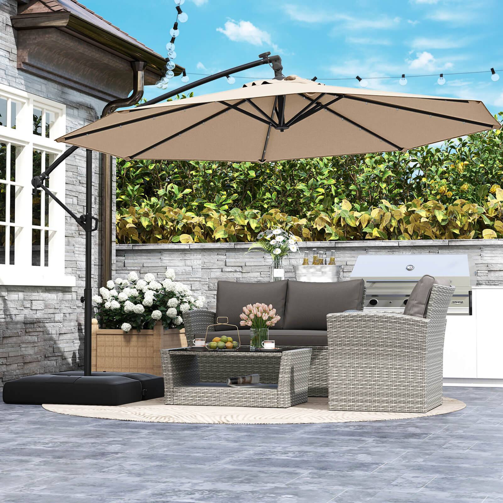 Alt View 4. Costway - Costway 10 FT Solar Offset Hanging Umbrella Patio Cantilever Umbrella with 32 LED Lights - Beige.