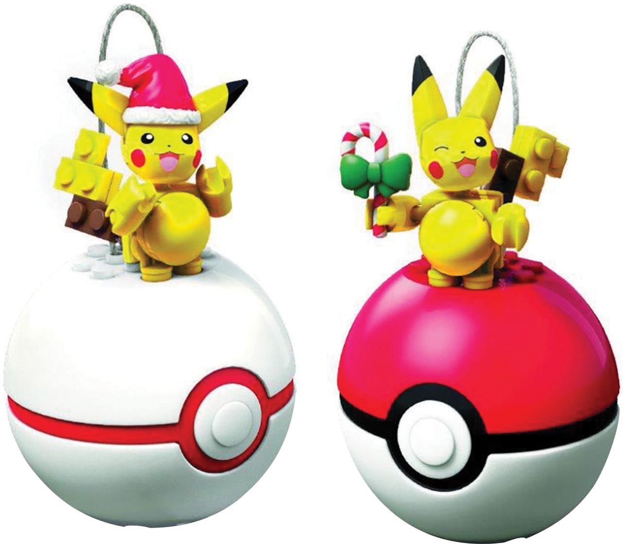 NEW Mega Construx Pokemon Candy Cane Pikachu Poke Ball ~ Christmas Ornament Set 