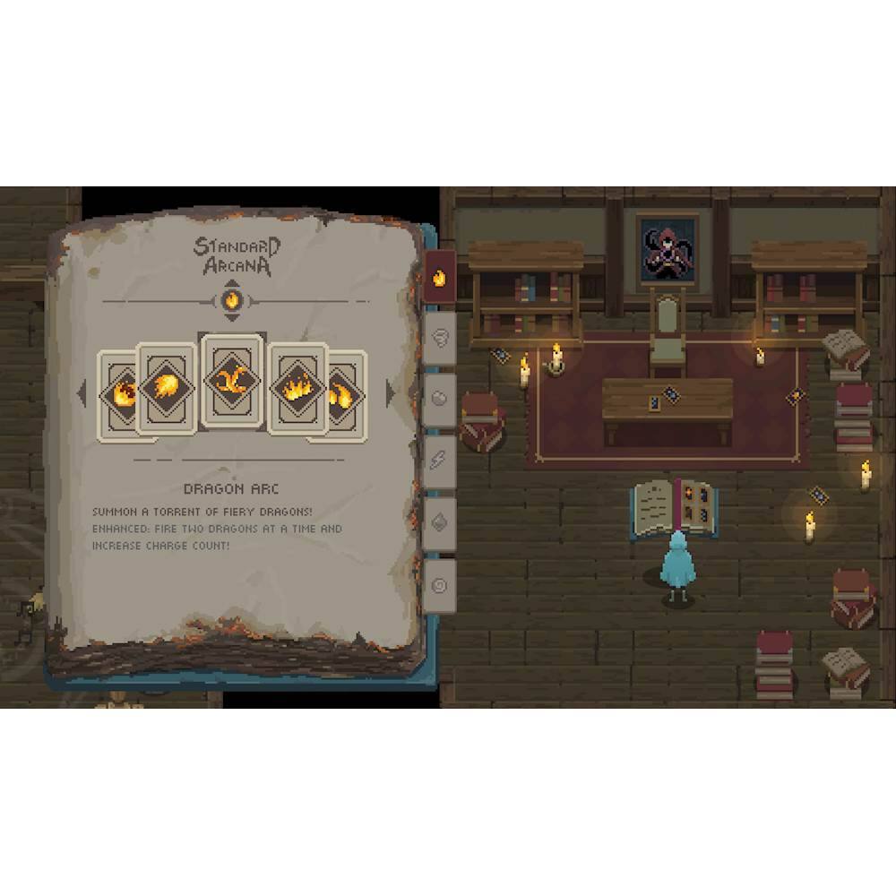 The image shows a room with a table and chairs, along with a book on a surface. There is a person standing in the room, possibly reading the book. The room also has a fireplace, adding to the cozy atmosphere. The image is a 2D representation of a room, possibly a game setting or a virtual environment.