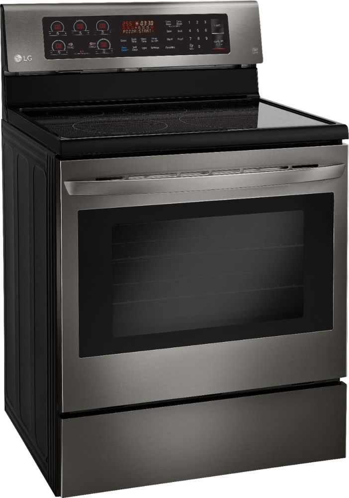 Angle View: Samsung - 6.3 cu. ft. Freestanding Electric Range with Rapid Boil™, WiFi & Self Clean - Black stainless steel