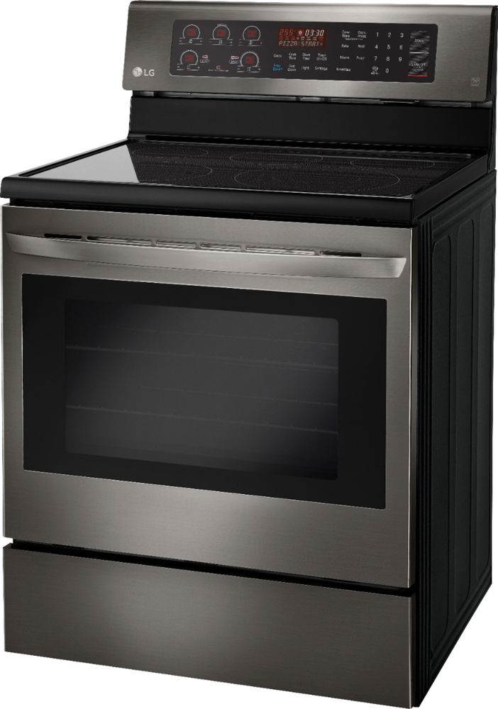 Left View: Samsung - 6.3 cu. ft. Freestanding Electric Range with Rapid Boil™, WiFi & Self Clean - Black stainless steel
