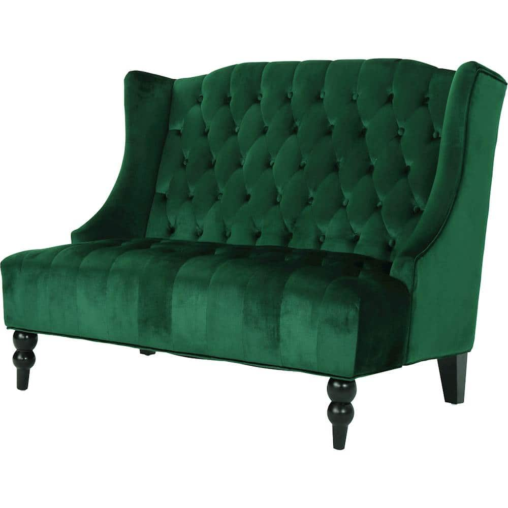 Left View: Noble House - Prescott Tufted Wingback Loveseat - Emerald