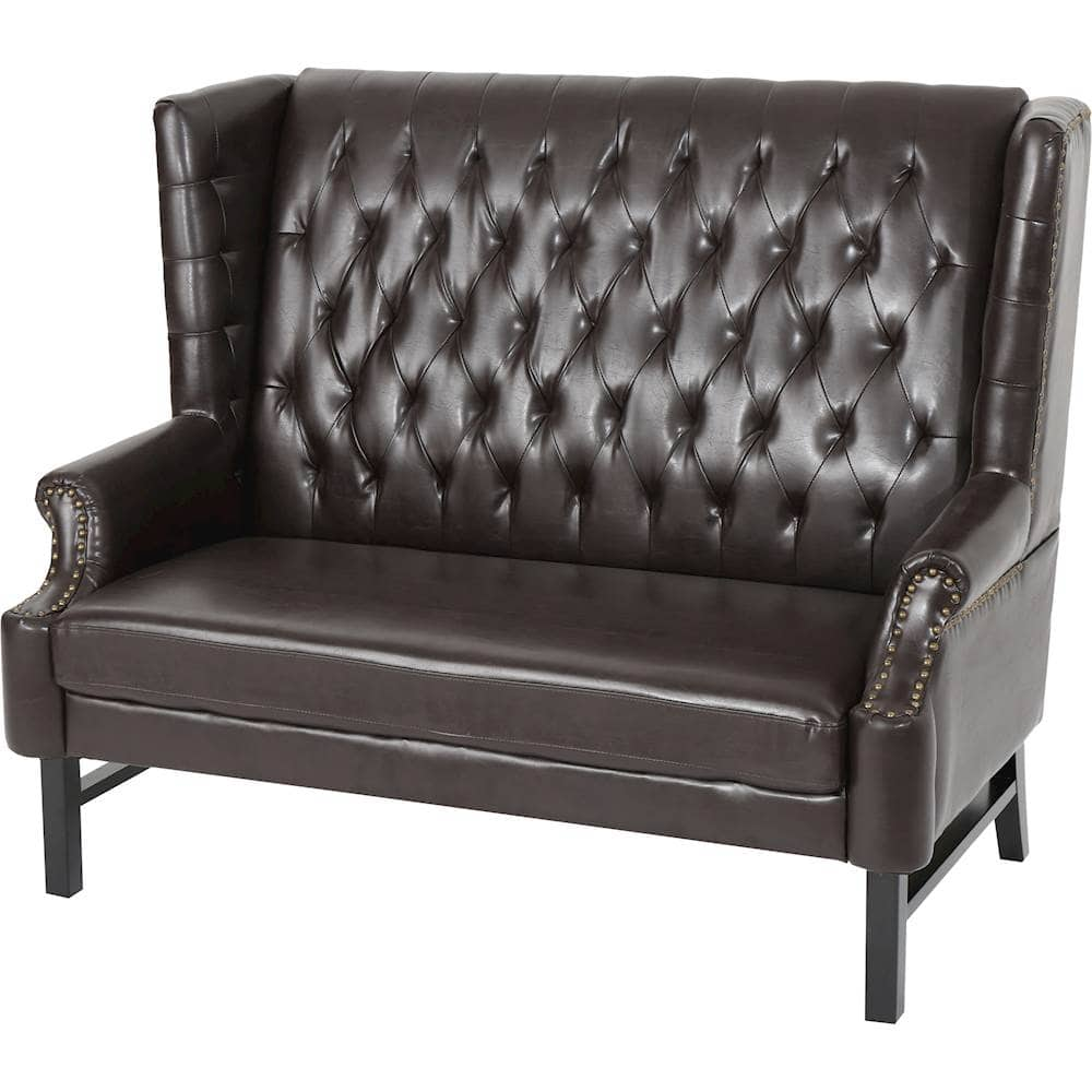 Left View: Noble House - Kensett Tufted Wingback Loveseat - Brown