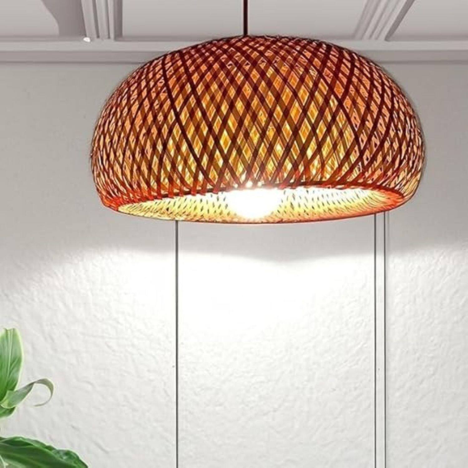 Back. Stock Preferred - Vintage Bamboo Wicker Rattan Pendant Light - Natural bamboo.