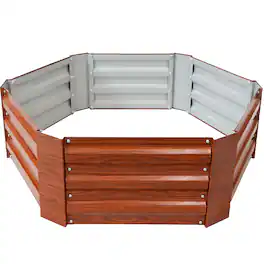 Sunnydaze - Galvanized Steel Hexagon Raised Garden Bed - 40 in - Woodgrain