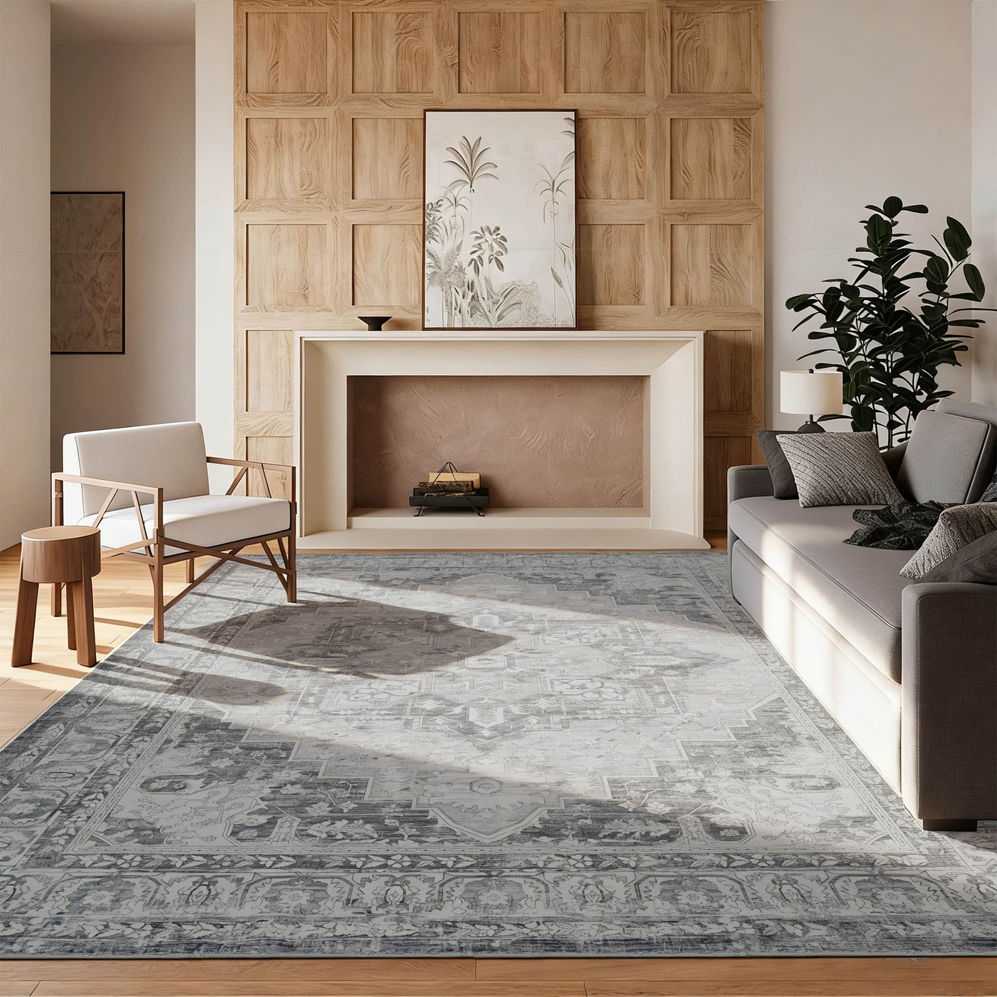 RYHNUYNE - 9x12 Area Rug for Living Room, Washable Soft Thin Rug, No Slip Stain Resistant Carpet for Bedroom Nursery Home( - Gray Blue