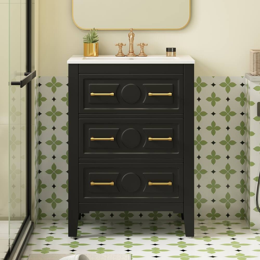 Left. Loheer - Loheer 24 inch bathroom vanity with sink Black Freestanding - Black.