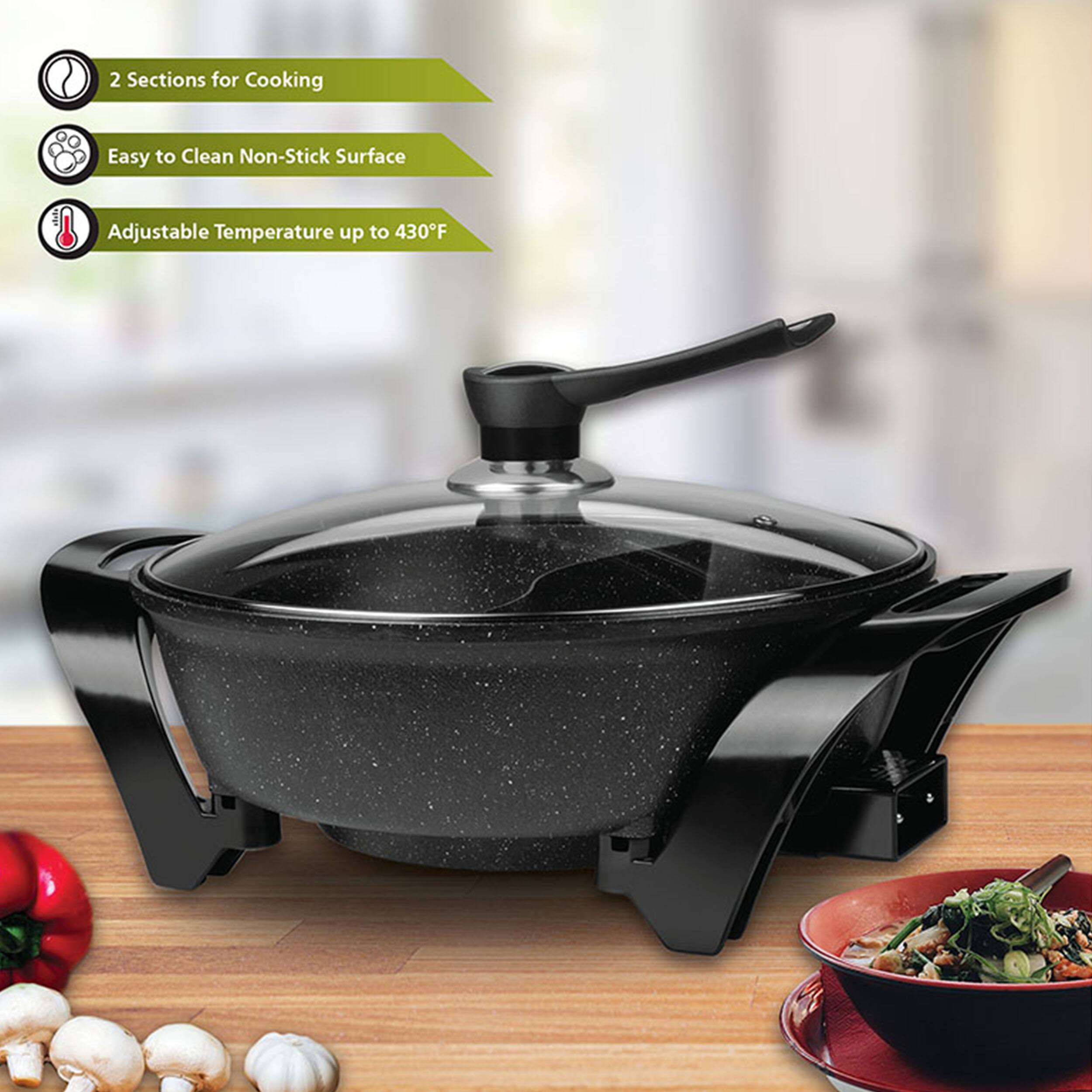 2 Sections for Cooking, Easy to Clean Non-Stick Surface, Adjustable Temperature up to 430°F