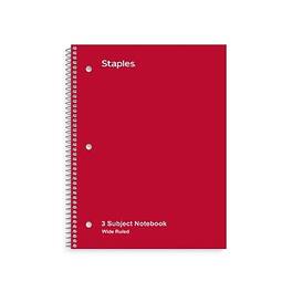 Staples - 3-Subject Notebook, 8" x 10.5", Wide Ruled, 120 Sheets, Colors, 3/Pack (ST11669C) - Assorted