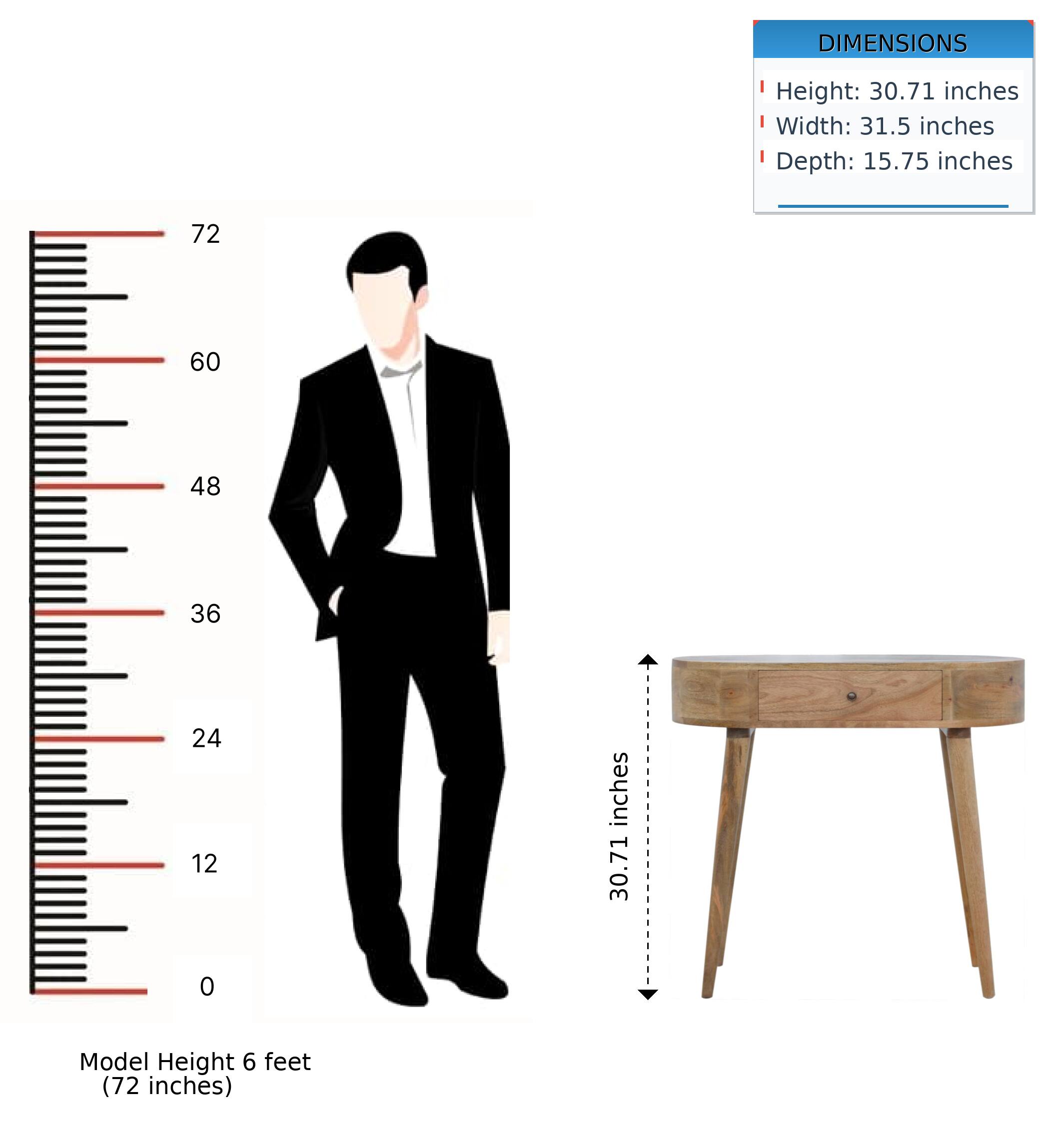 DIMENSIONS  
Height: 30.71 inches  
Width: 31.5 inches  
Depth: 15.75 inches  

Model Height: 6 feet (72 inches)