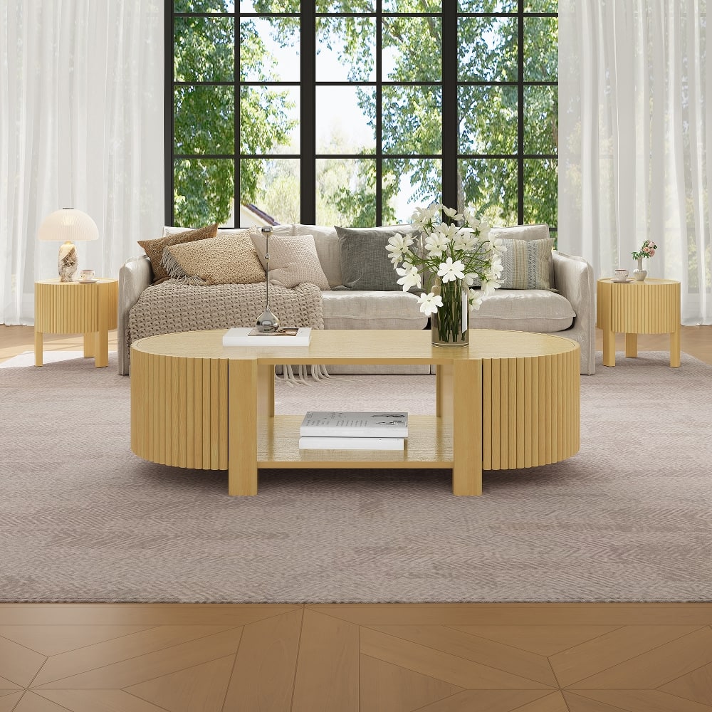 Loheer - Living Room Table Set of 3 Solid Wood Coffee Table - Natural price history on PriceWatchPro
