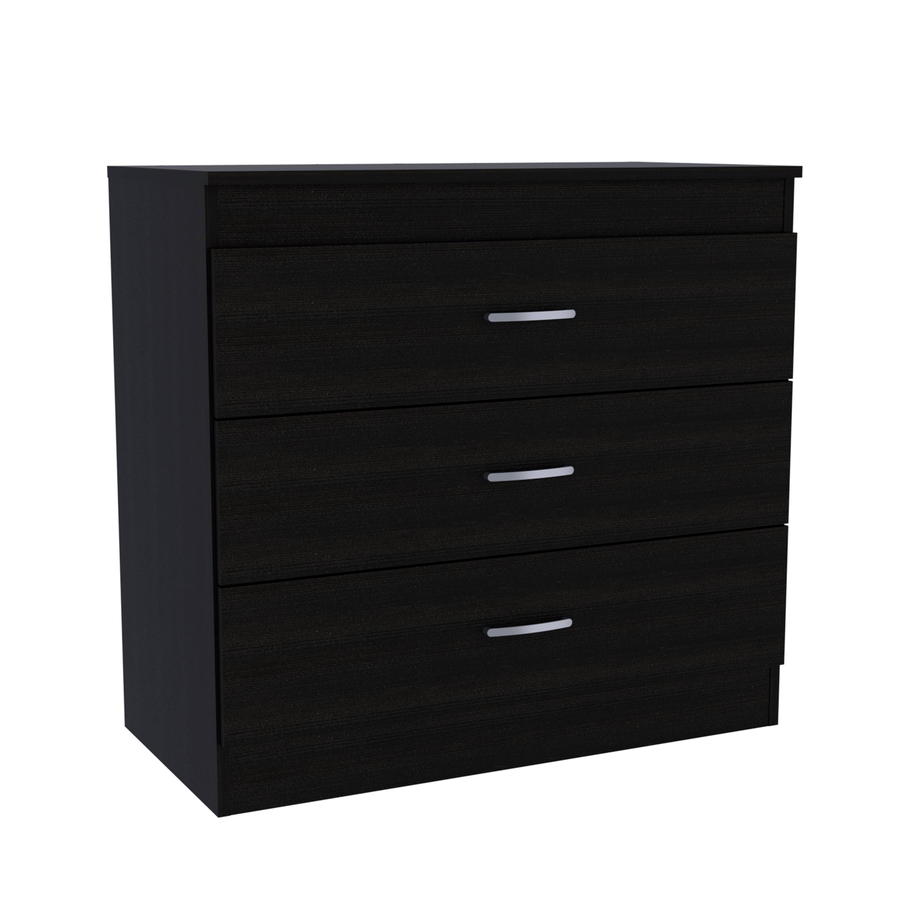 Back. TuHome - Melia Three Drawer Dresser, Superior Top, Metal Hardware - Black.