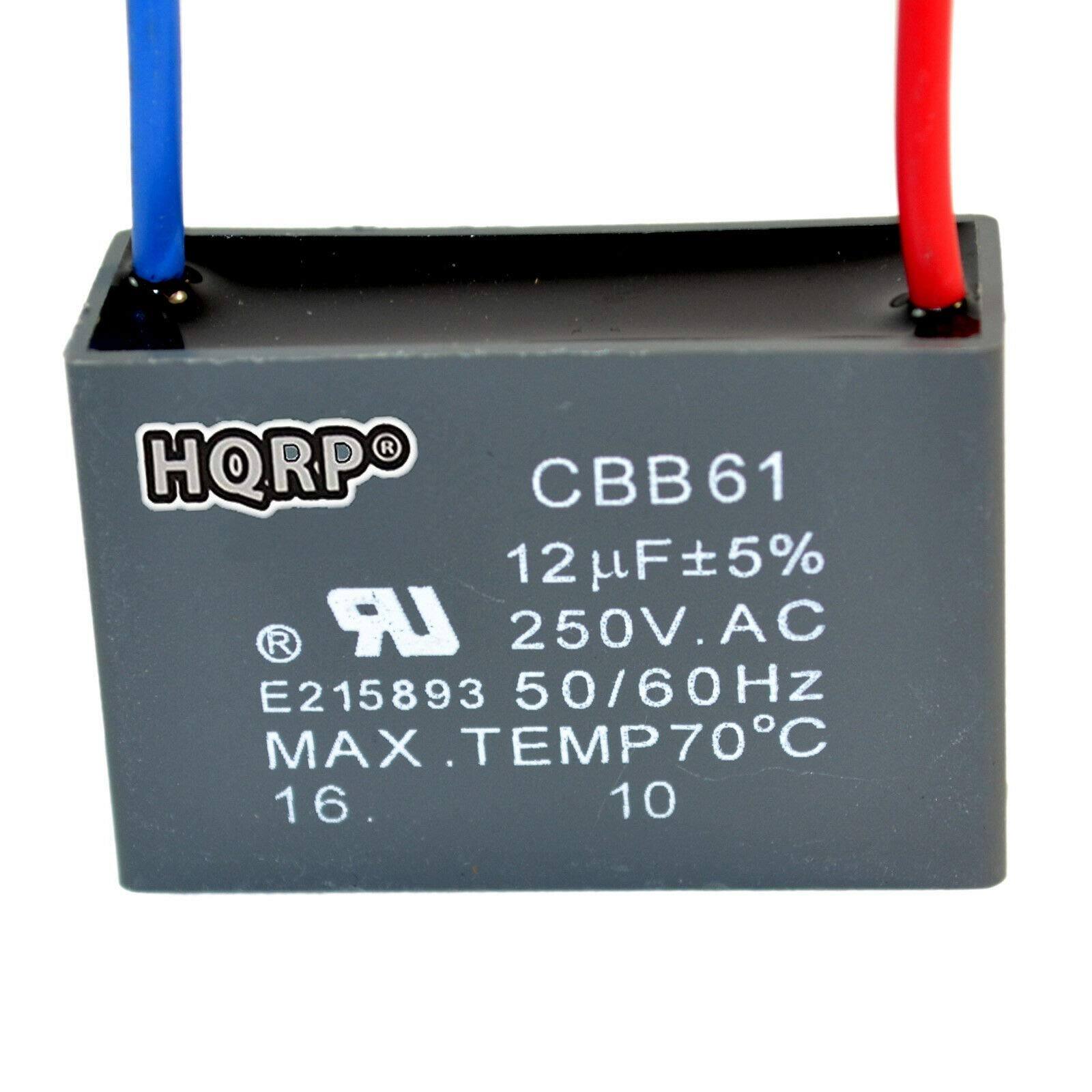 HQRPO CBB61  
12µF ±5%  
250V AC  
50/60Hz  
MAX TEMP 70°C  
E215893  
16.10