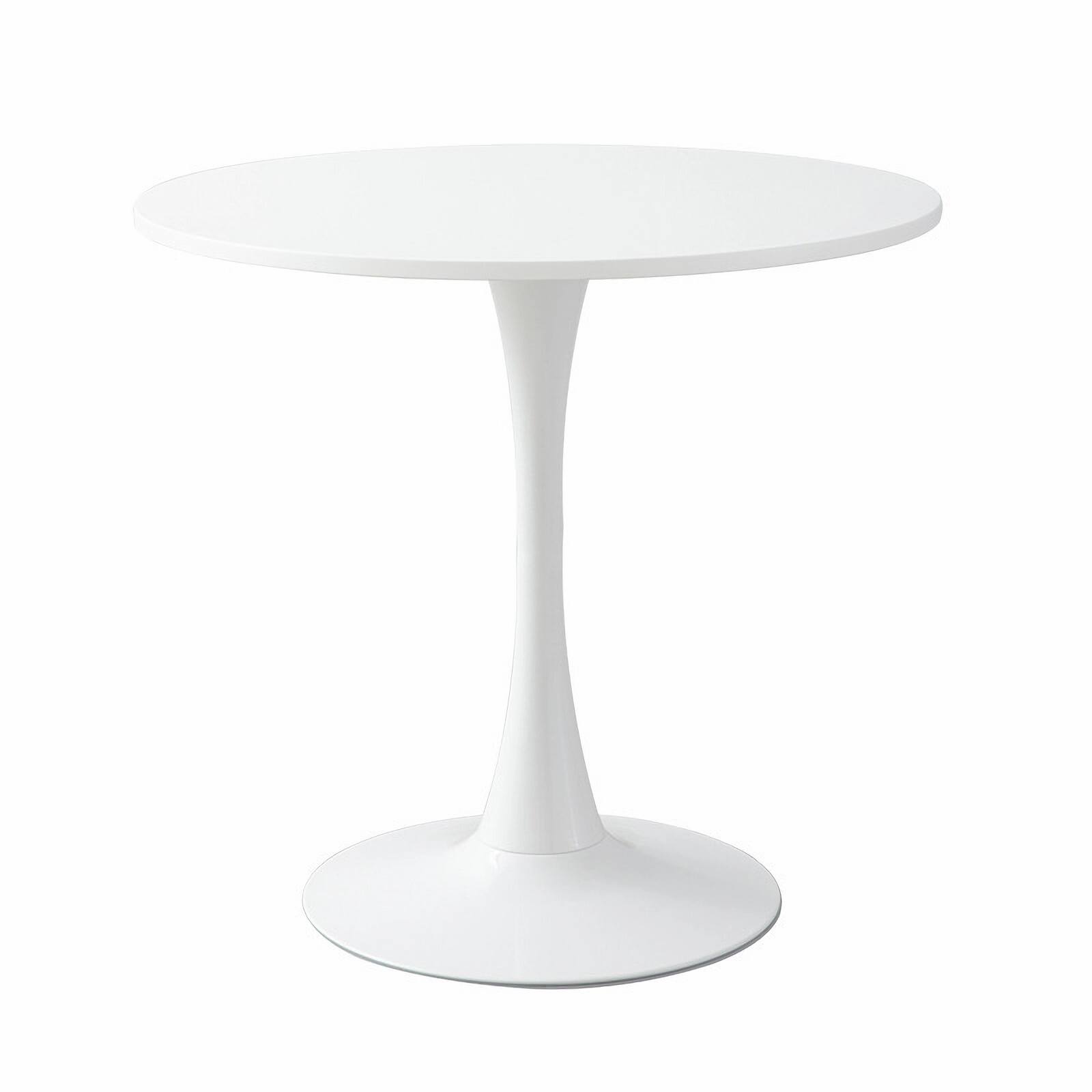 Angle. PexFix - 31.5" Minimalist Round Dining Table, Space-Saving Coffee Table for Kitchen & Living Room - White.