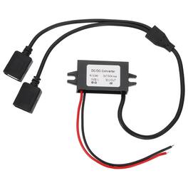 Unique Bargains - DC 12/24V to 5V 3A 15W Step Down Converter with 1-to-2 USB Female Splitter Cable for Car Truck Solar - Black
