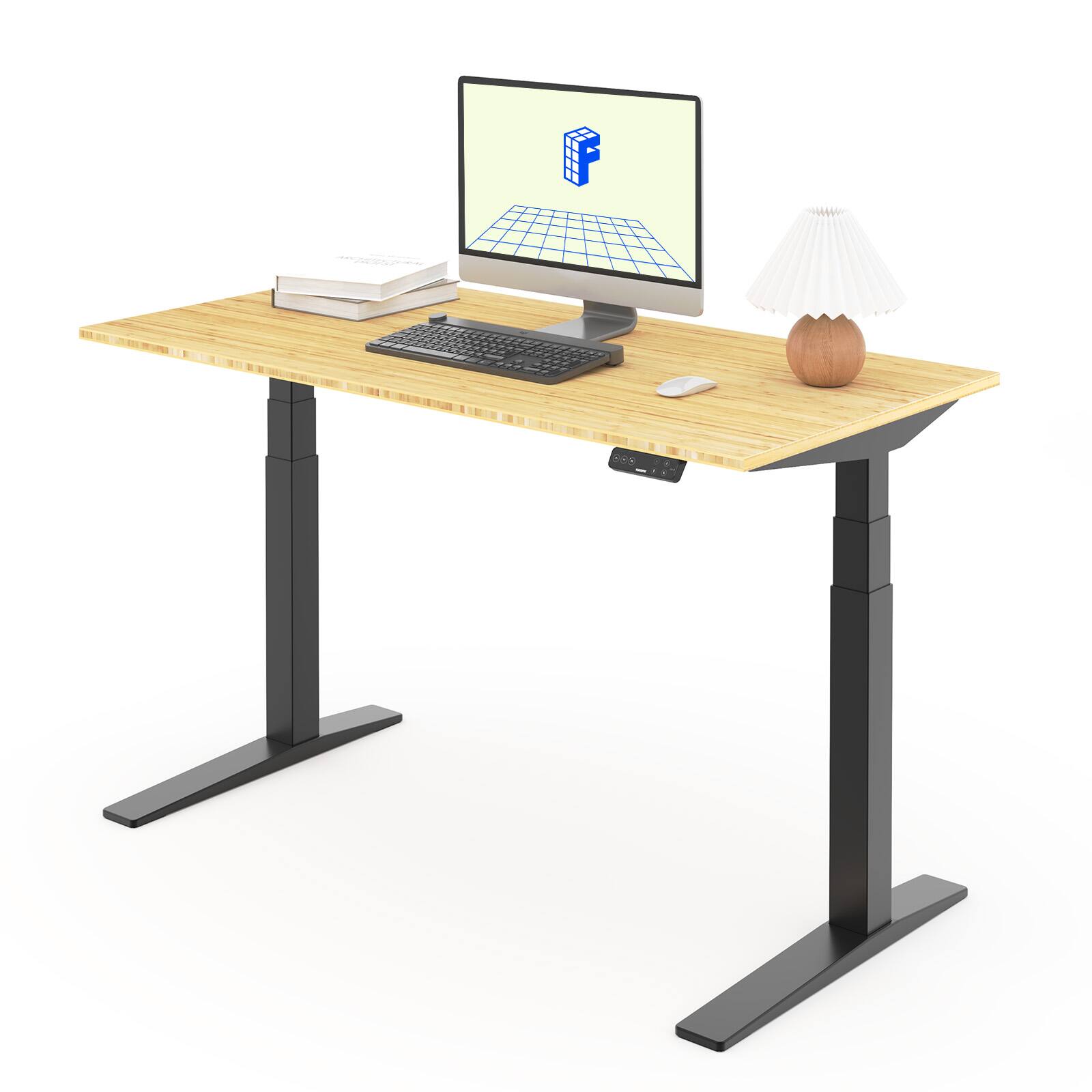 Back. FlexiSpot - FlexiSpot E7 55''W Electric Adjustable Standing Desk, Bamboo/Black - Bamboo.