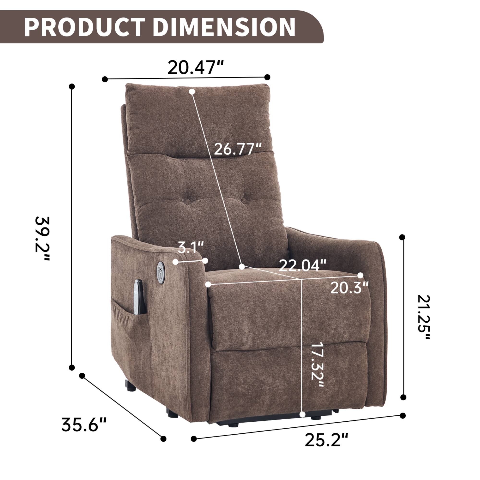 PRODUCT DIMENSION

- Width: 39.2"
- Height: 35.6"
- Depth: 25.2"
- Seat Height: 20.47"
- Seat Depth: 22.04"
- Arm Height: 26.77"
- Arm Width: 20.3"
- Back Height: 39.2"
- Seat Width: 21.25"
- Arm Width: 17.32"
- Arm Height: 3.1"