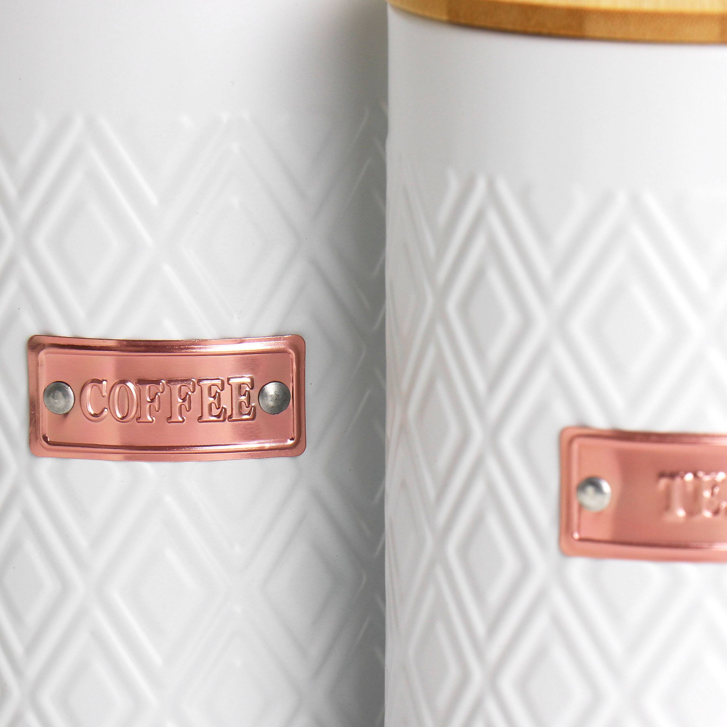 Alt View 1. MegaChef - MegaChef Kitchen Food Storage and Organization 4 Piece Argyle Canister Set in White with Bamboo Lids - White.