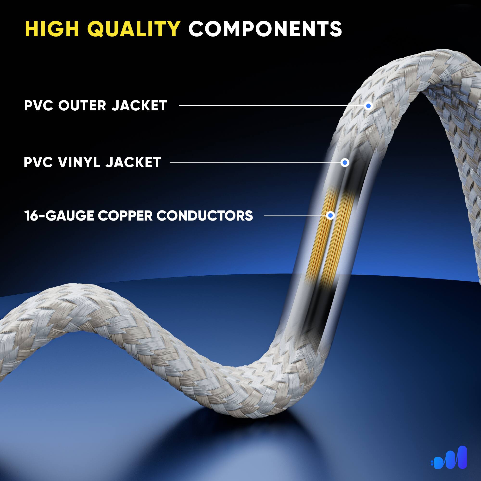 HIGH QUALITY COMPONENTS
PVC OUTER JACKET
PVC VINYL JACKET
16-GAUGE COPPER CONDUCTORS