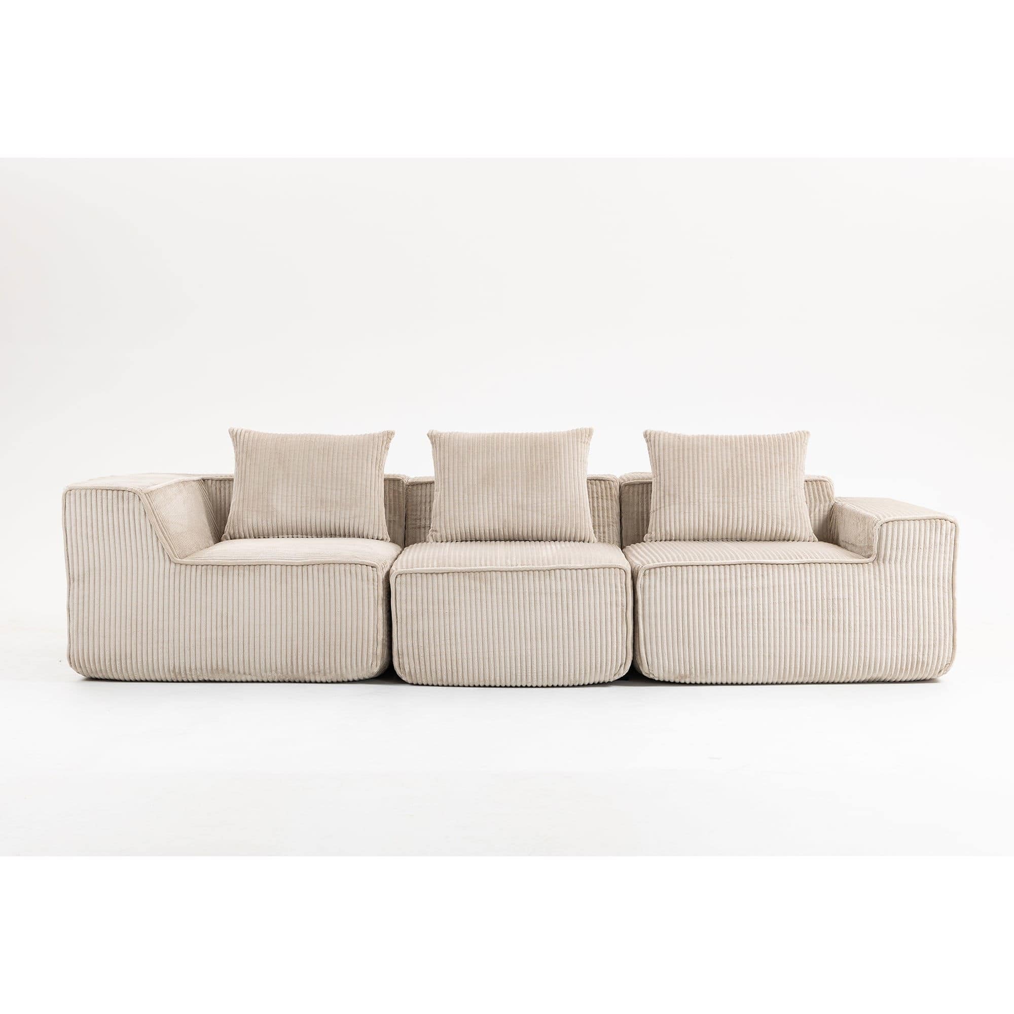 Kadyn - 111" Modular Sctional Couches with Deep Seat, Compression Cloud Sofa Soft Corduroy Upholstered for Living Room Bedroom - Beige