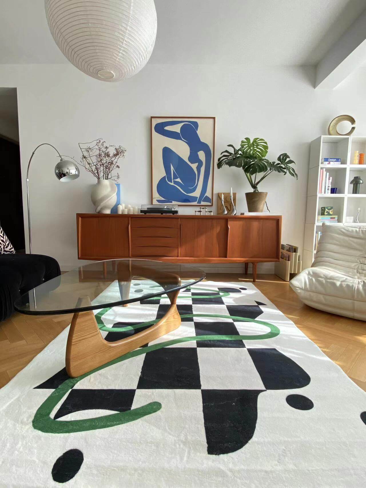 Angle. Lanyspace - 7'x10' Area Rug, Washable Rugs, Non-Slip and Tear-Resistant Soft Carpet, Black and White Checkered Rug for Home Decor - Multicolor.