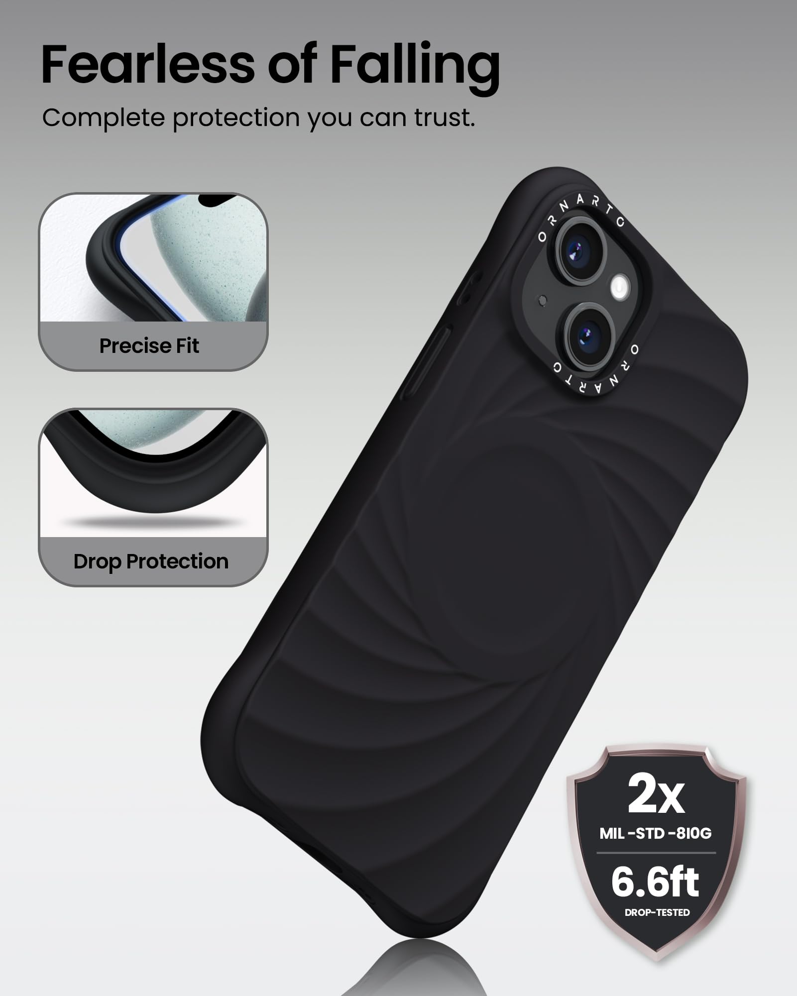 Fearless of Falling Complete protection you can trust. DENAIO Precise Fit Drop Protection 2x MIL-STD-810G 6.6ft DROP-TESTED