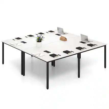 Front. Costway - Costway 2 PCS 95" x 48" Large Meeting Table Seats up to 10 People 2 Cable Grommets for Office - White.