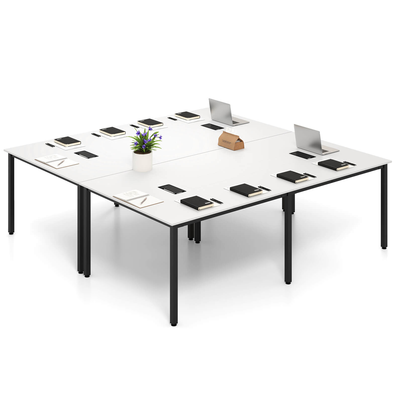 Front. Costway - Costway 2 PCS 95" x 48" Large Meeting Table Seats up to 10 People 2 Cable Grommets for Office - White.