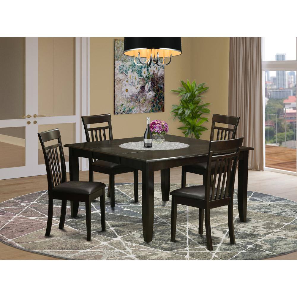 Back. East West Furniture - 5 PC Dining room set for 4-Dinette Table with Leaf and 4 Dinette Chairs. - Cappuccino.