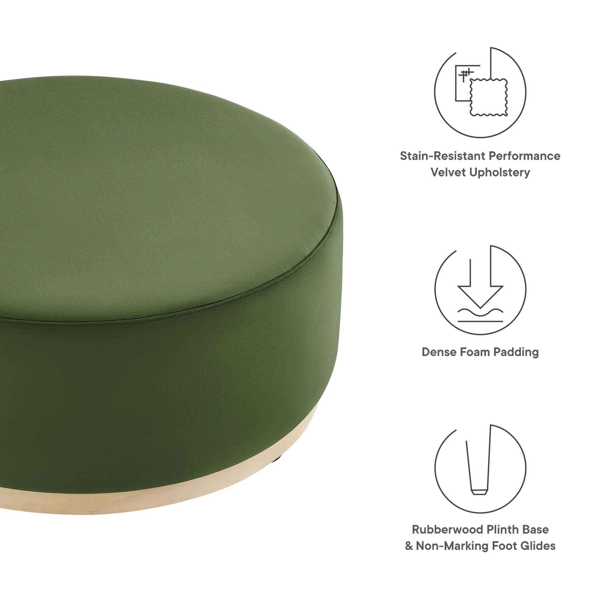 - Stain-Resistant Performance Velvet Upholstery
- Dense Foam Padding
- Rubberwood Plinth Base & Non-Marking Foot Glides