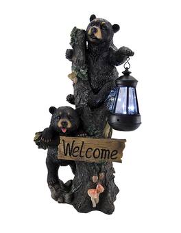Zeckos - Little Rascals Climbing Bear Cubs Solar Light Welcome Statue - Multicolored
