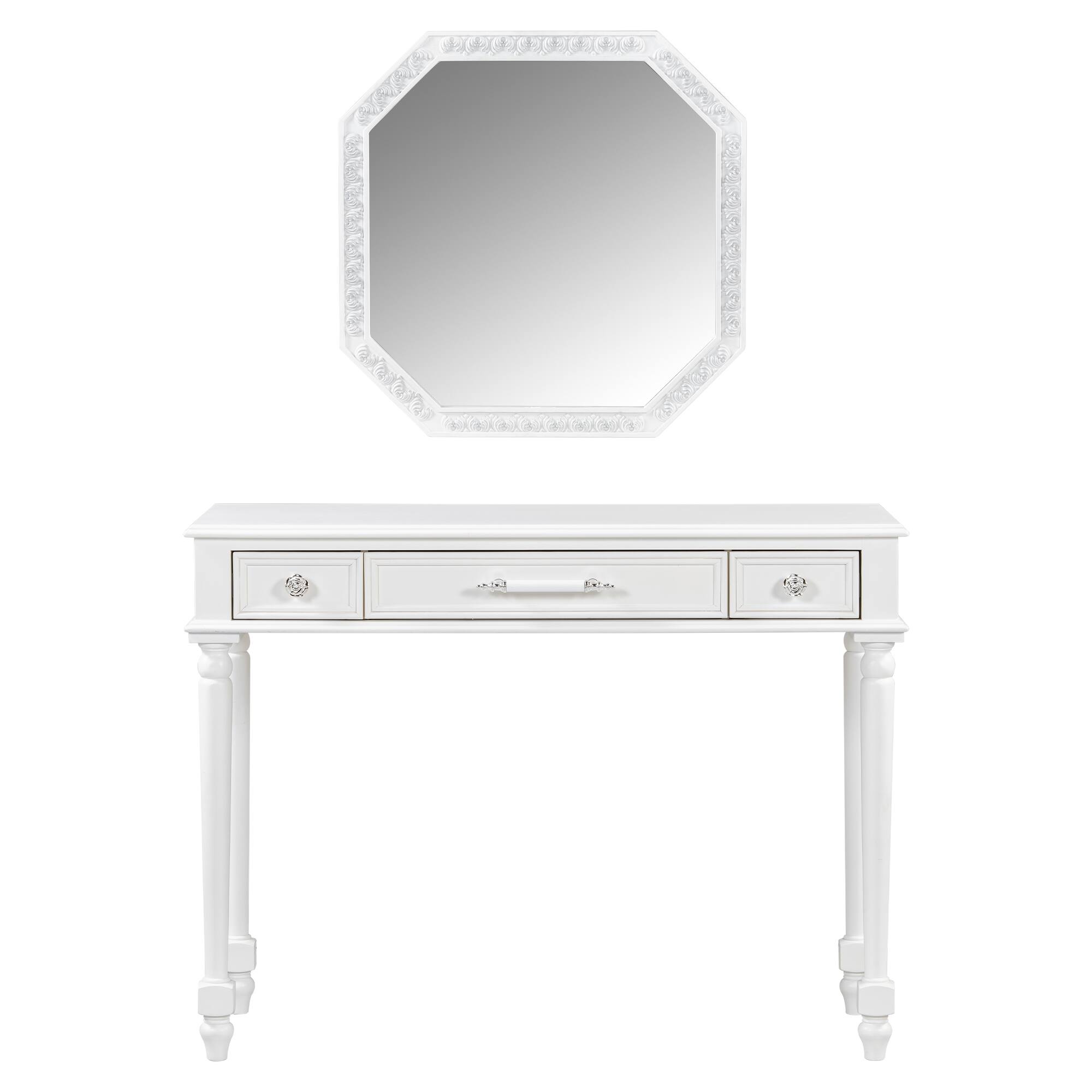 Alt View 1. Lirago - White Retro Wood Dresser Table Desk with Large Mirror 3 Drawer Dressing Table for Bedroom 15.7”D x 39.4”W x 29.7”H - White.