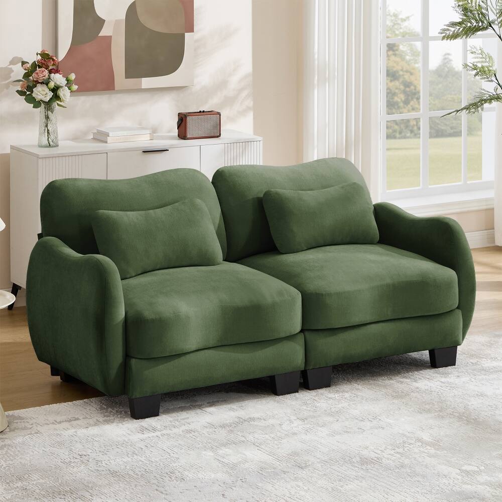 Left. Loheer - Loheer Green Chenille Loveseat Curved Ergonomic Sofa with Waist Pillow - Green.