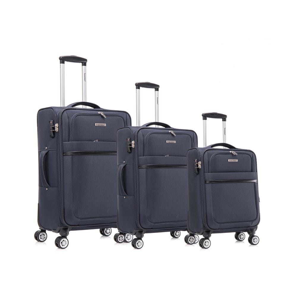 BreeBe - 3-piece fabric soft luggage set with swivel wheels and password lock, 20/26/30 inches - Dark Blue