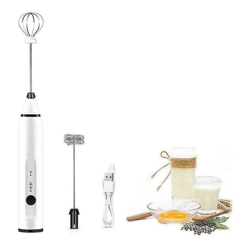 Alt View 4. Stock Preferred - USB Rechargeable Milk Frother, Double Whisk, Handheld Mixer - White - White.