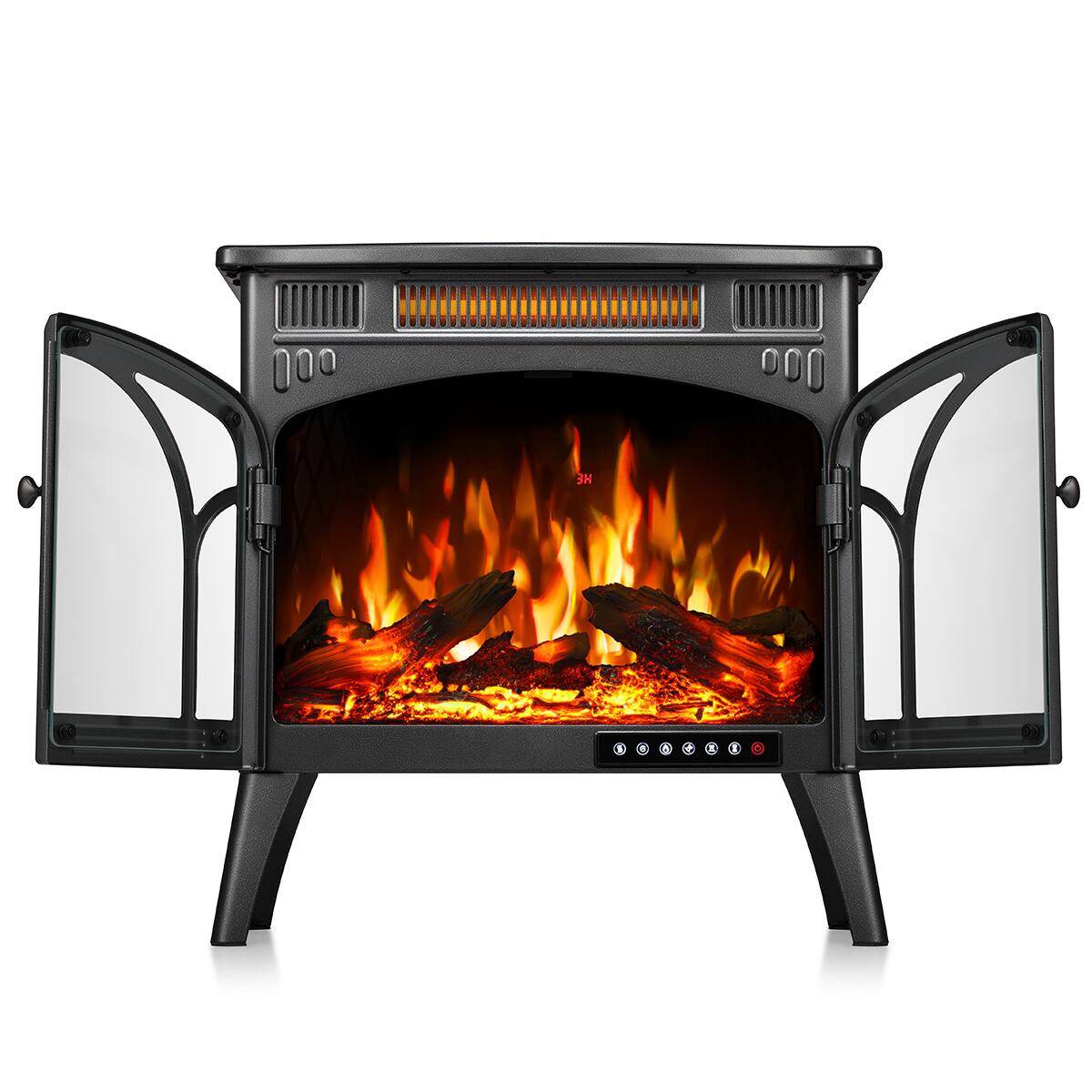 Angle. Bestier - Electric Fireplace Heater 24.25" with Remote, Adjustable Brightness and Heating Mode, Flame Effects & Log Colors, Grey - Grey.